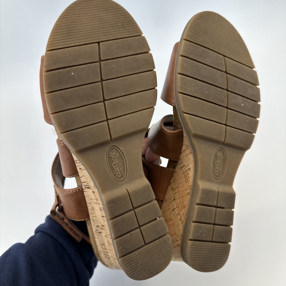 Eurosoft by Sofft Brown Strappy Wedge Sandals Hook & Loop Synthetic Womens Sz 8 - Picture 7 of 10